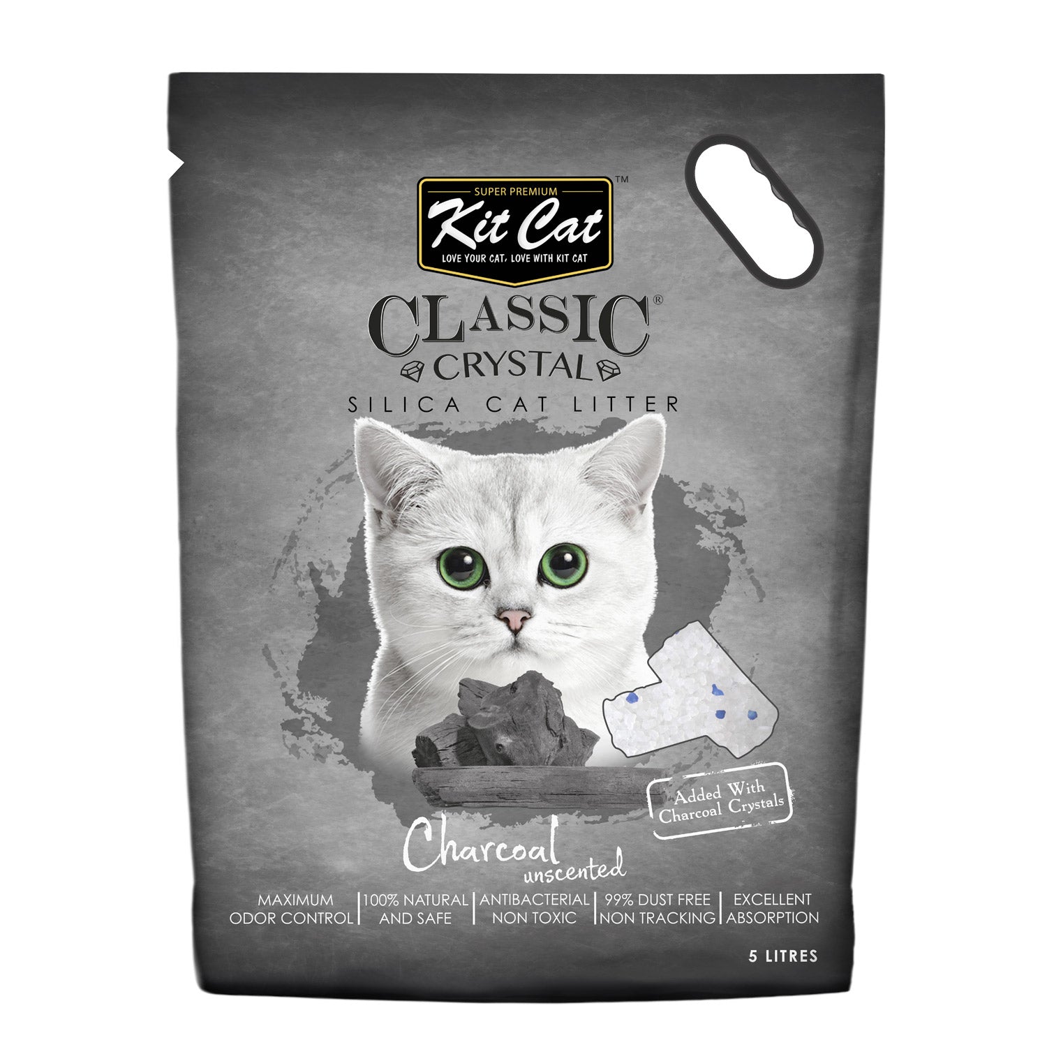 Kit Cat Classic Crystal Cat Litter – Charcoal Unscented (5 Liters)