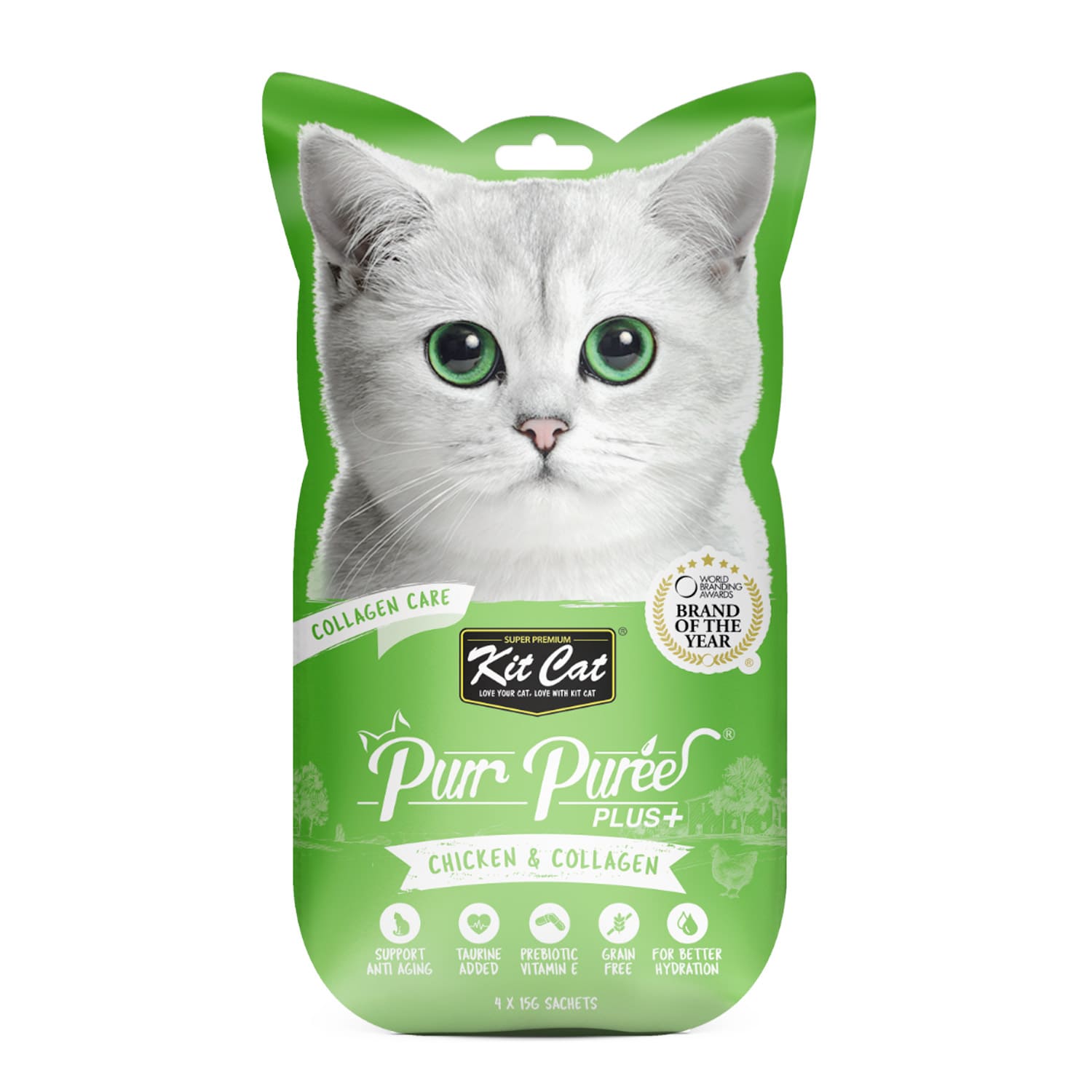 Kit Cat Purr Puree Plus+ Chicken & Collagen (Collagen Care) Cat Treats 4X15G