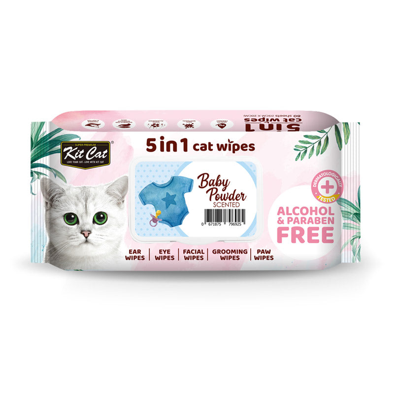 KitCat 5 in 1 Cat Wipes BABY POWDER