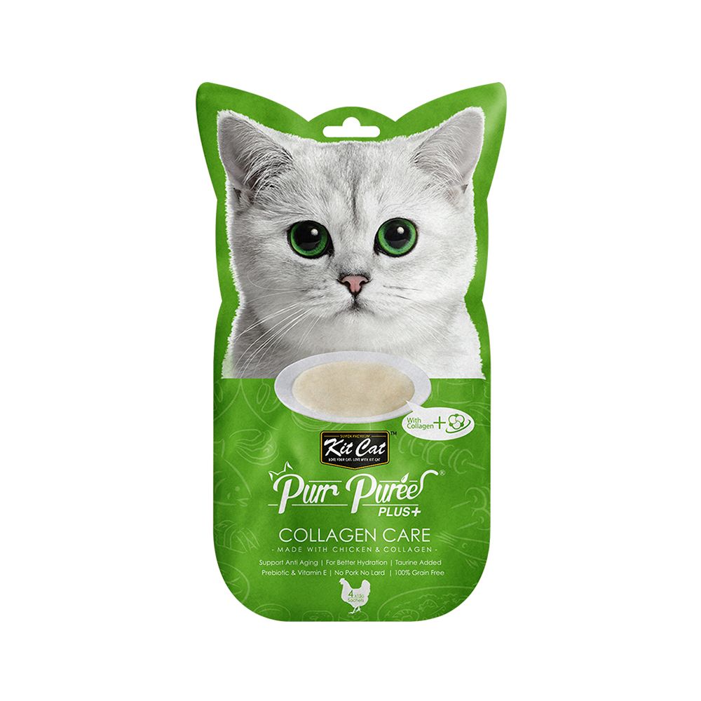 Kit Cat Purr Puree Plus+ Chicken & Collagen Care Cat Treats - 4 x 15g