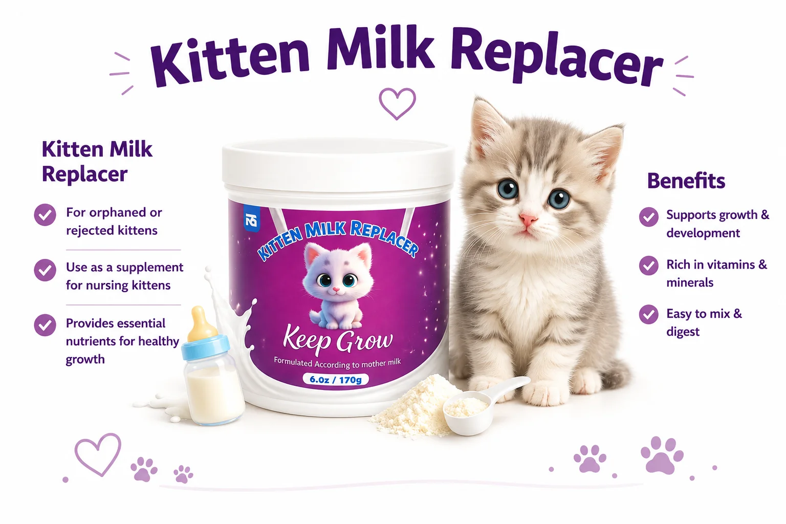 Keep Grow Kitten Milk Replacer | Premium Newborn Kitten Nutrition