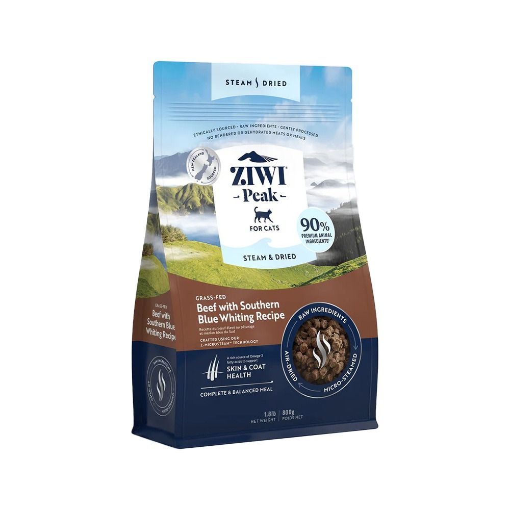 Ziwi Peak Dried Grass Fed Beef w/Southern Blue Whiting Recipe Dry Cat Food - 800 g