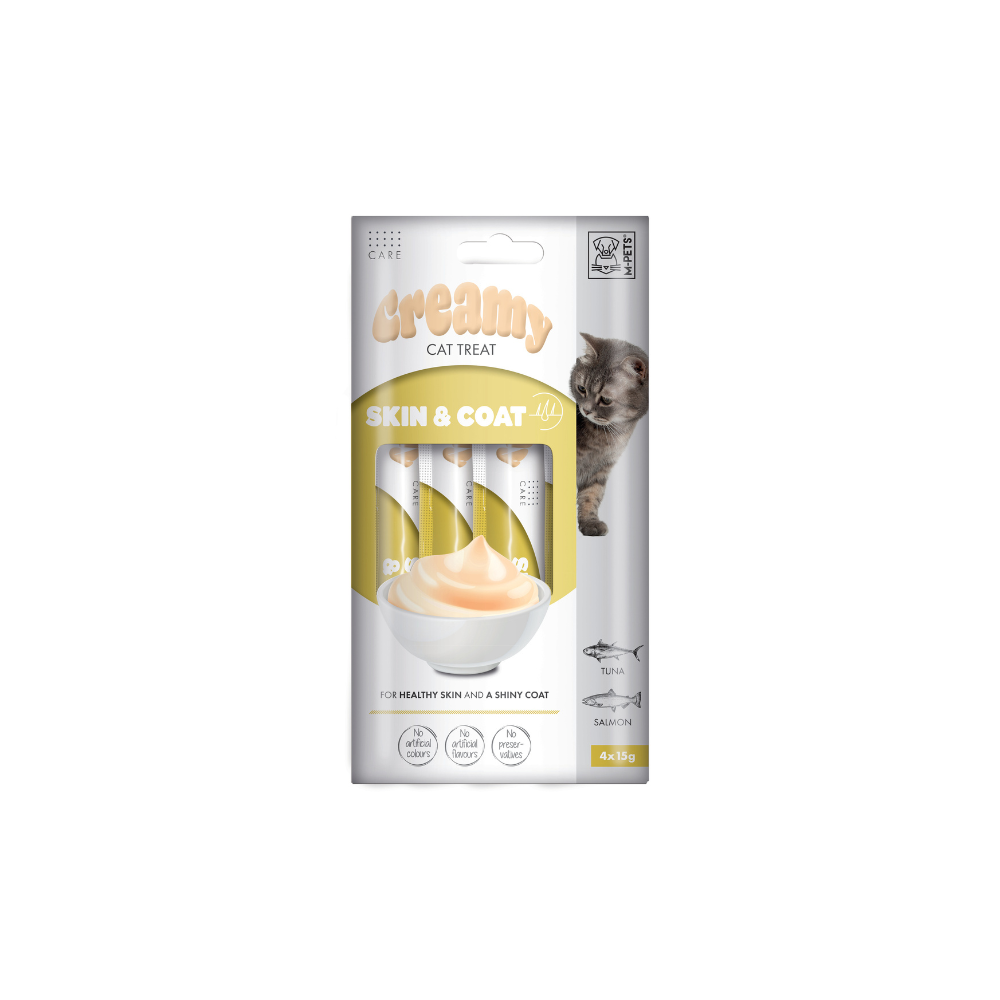 M-PETS Creamy with Functions – Cat treat – Skin & Coat – Tuna & Salmon 4x15g (60g)
