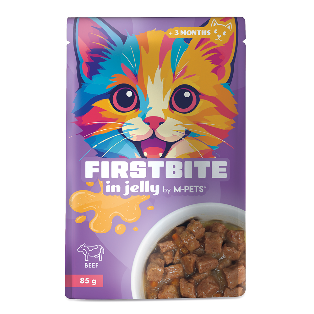 M-PETS Firstbite Beef in Jelly Wet Food Pouches for Cats 12x85g