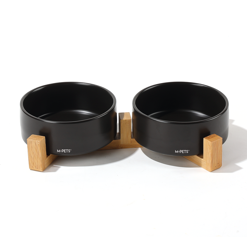 M-PETS OPERA Ceramic Bowls with Bamboo Stand Black
