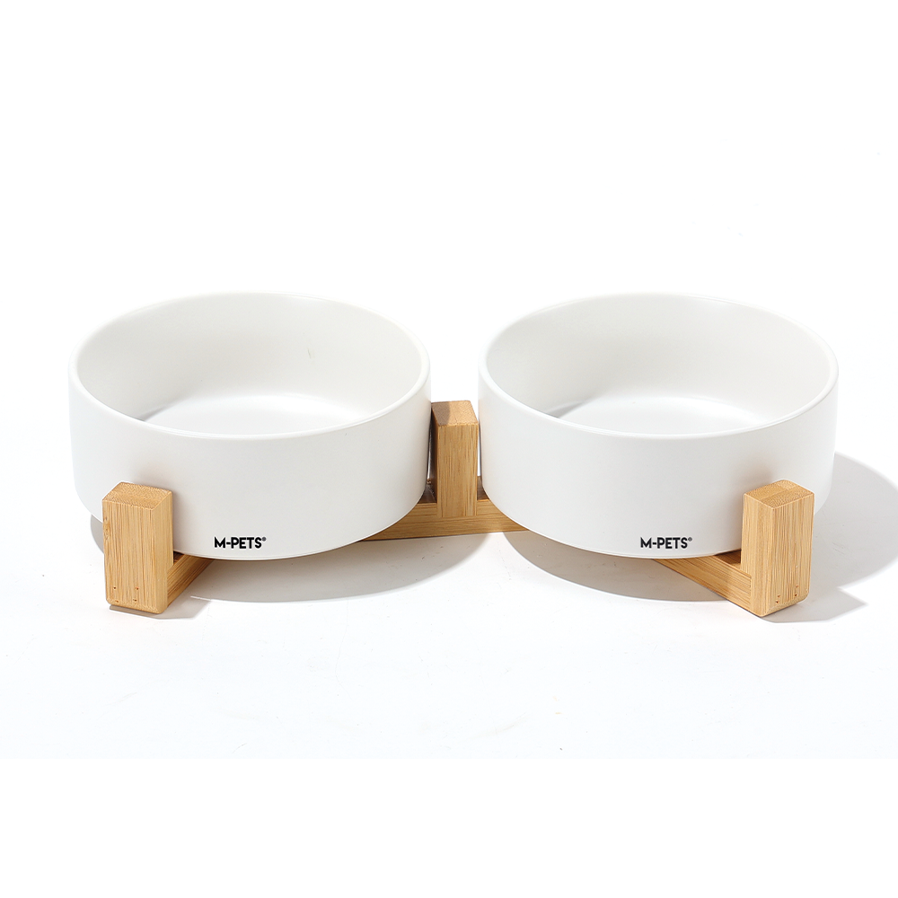 M-PETS OPERA Ceramic Bowls with Bamboo Stand White