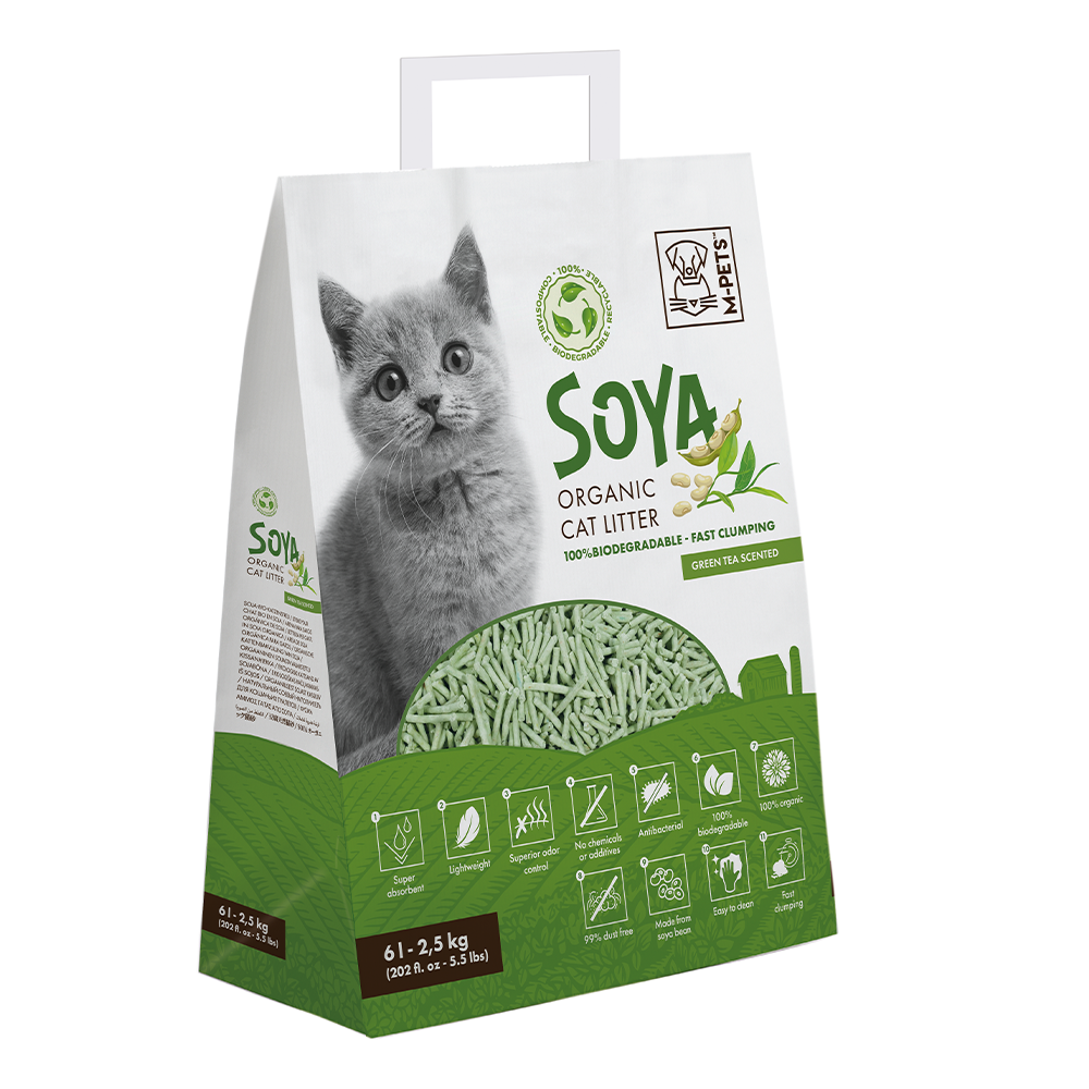 M-PETS Soya Organic Tofu Cat Litter Green Tea Scented – 100% Biodegradable