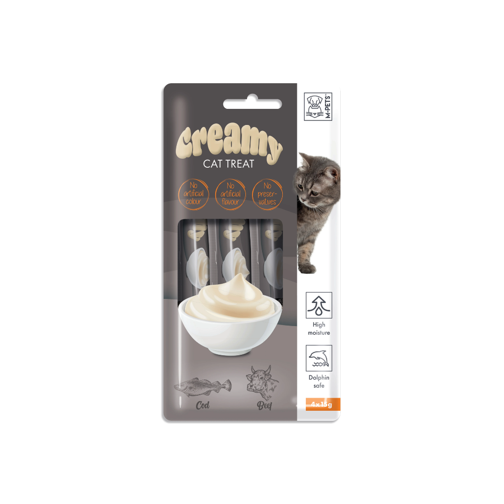 M-PETS Creamy Treats for Cats – Cod & Beef 4x15g (60g)