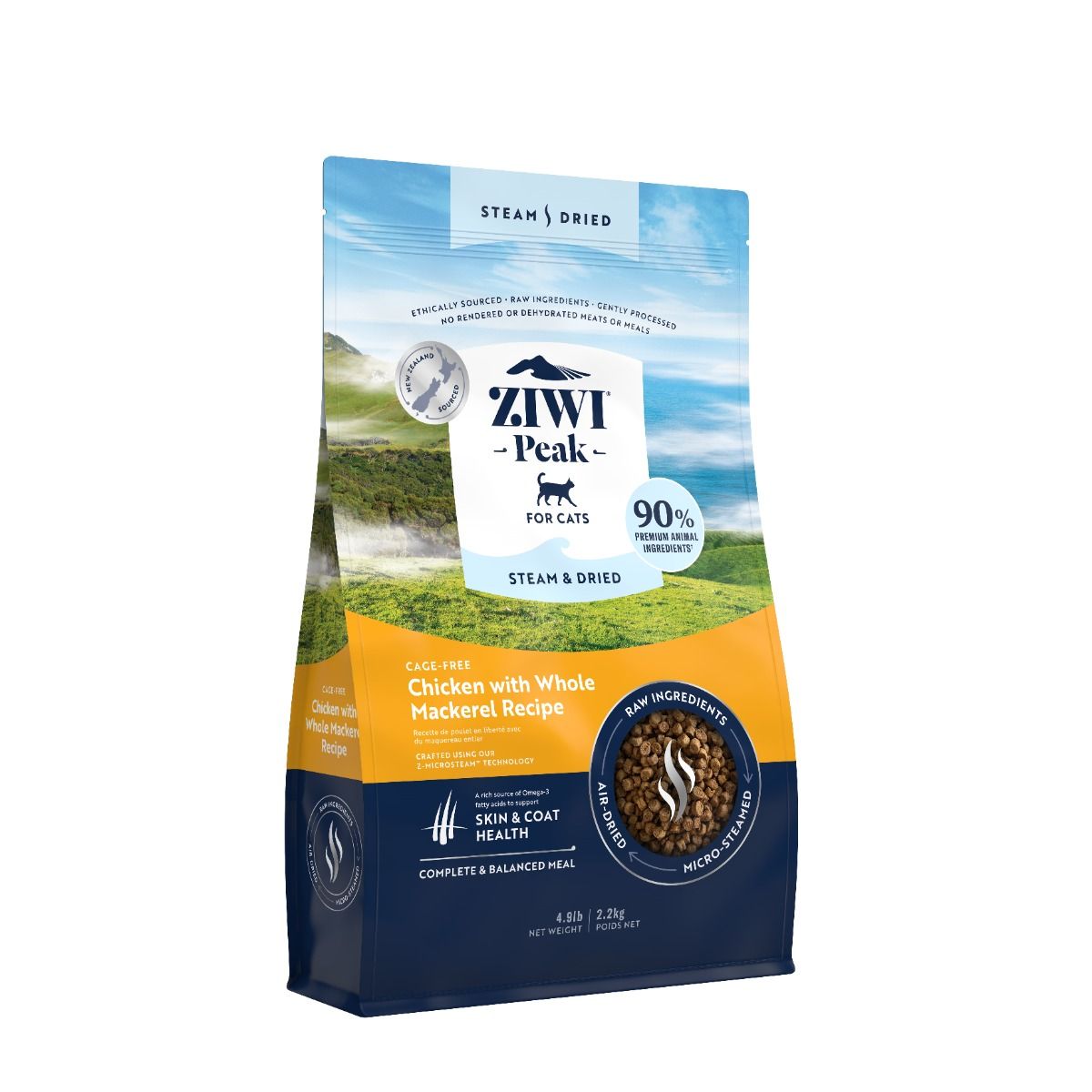 ZiwiPeak Steam & Dried Cage-Free Chicken with Whole Mackarel Recipe Dry Cat Food 2.2KG