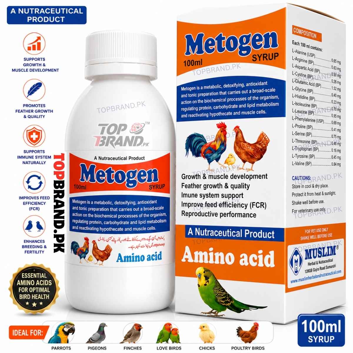 Metogen Amino Acid 100ml Syrup for Birds and Poultry