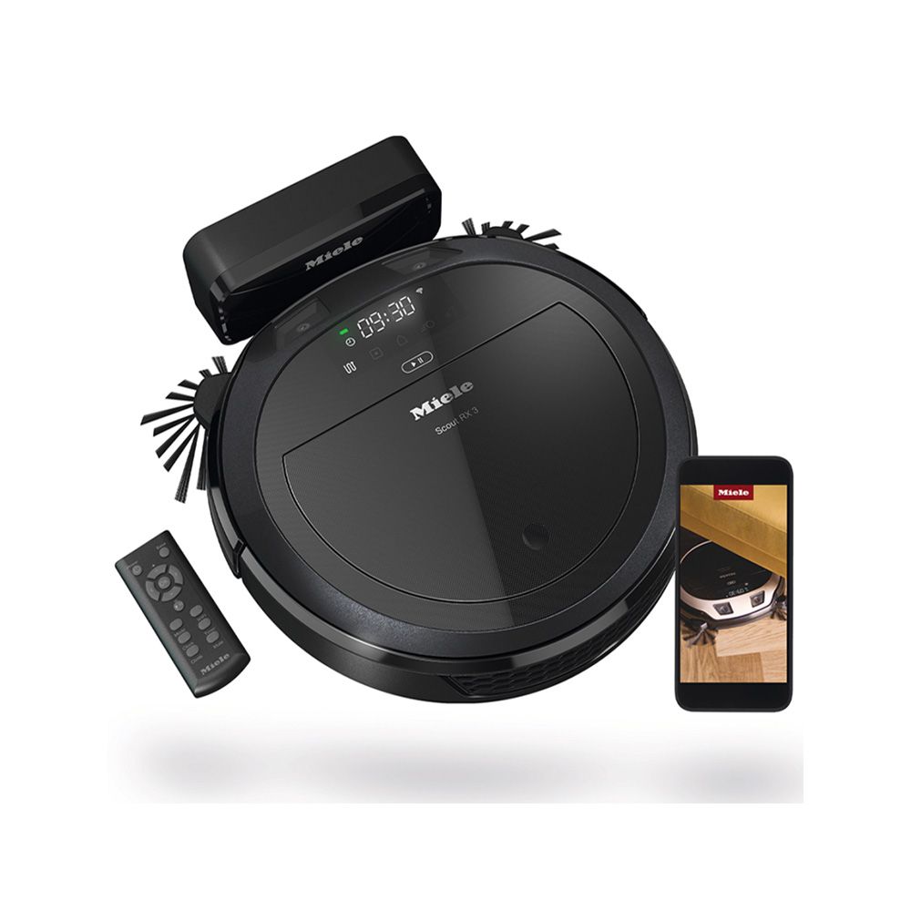 Miele 11830090 Scout RX3 Robot Vacuum Cleaner with Quattro Cleaning Power, 3D Smart Navigation, Furniture Protection Technology and 60-Minute Battery Life - Obsidian Black