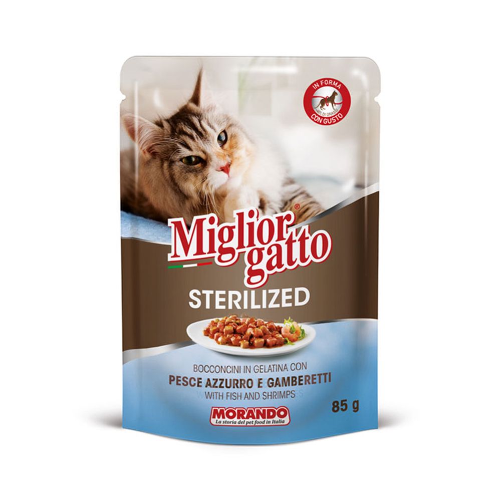 Miglior Gatto Chunks in Jelly with Fish and Shrimp Sterilized Cat Food Pouch - 85 g - Pack of 12