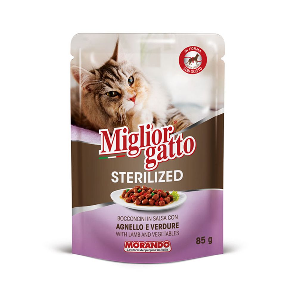 Miglior Gatto Chunks in Sauce with Lamb and Vegetables Sterilized Cat Food Pouch - 85 g - Pack of 12