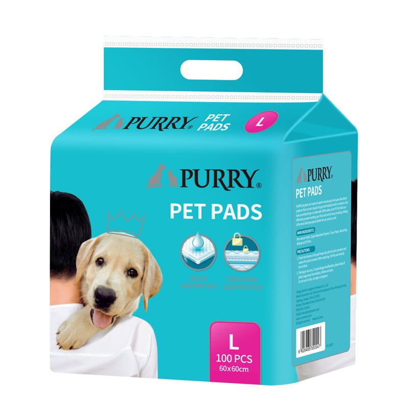 Purry Pet Training Pads Quick Absorbent , Leak Proof And 5 Layer With Floor Sticker 60x60 Cm - 100 Pcs