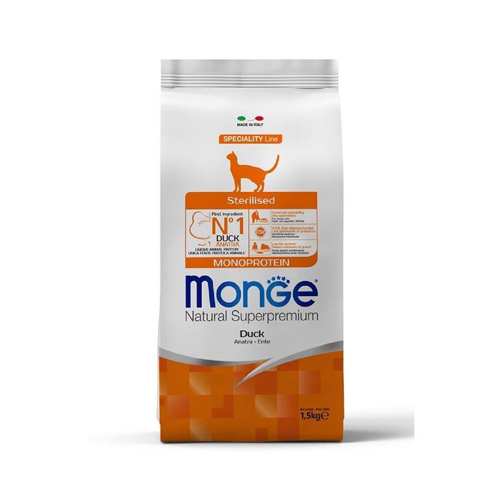 Monge Monoprotein Duck Dry Sterillised Cat Food - 1.5 Kg