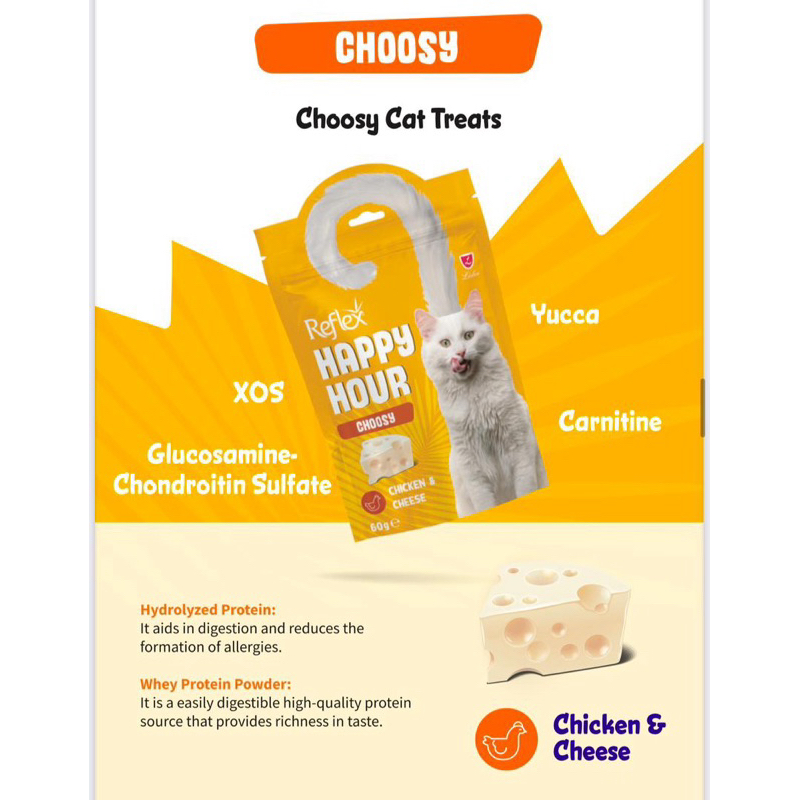 Reflex Happy Hour Choosy Chicken &amp; Cheese cat treat 60gm