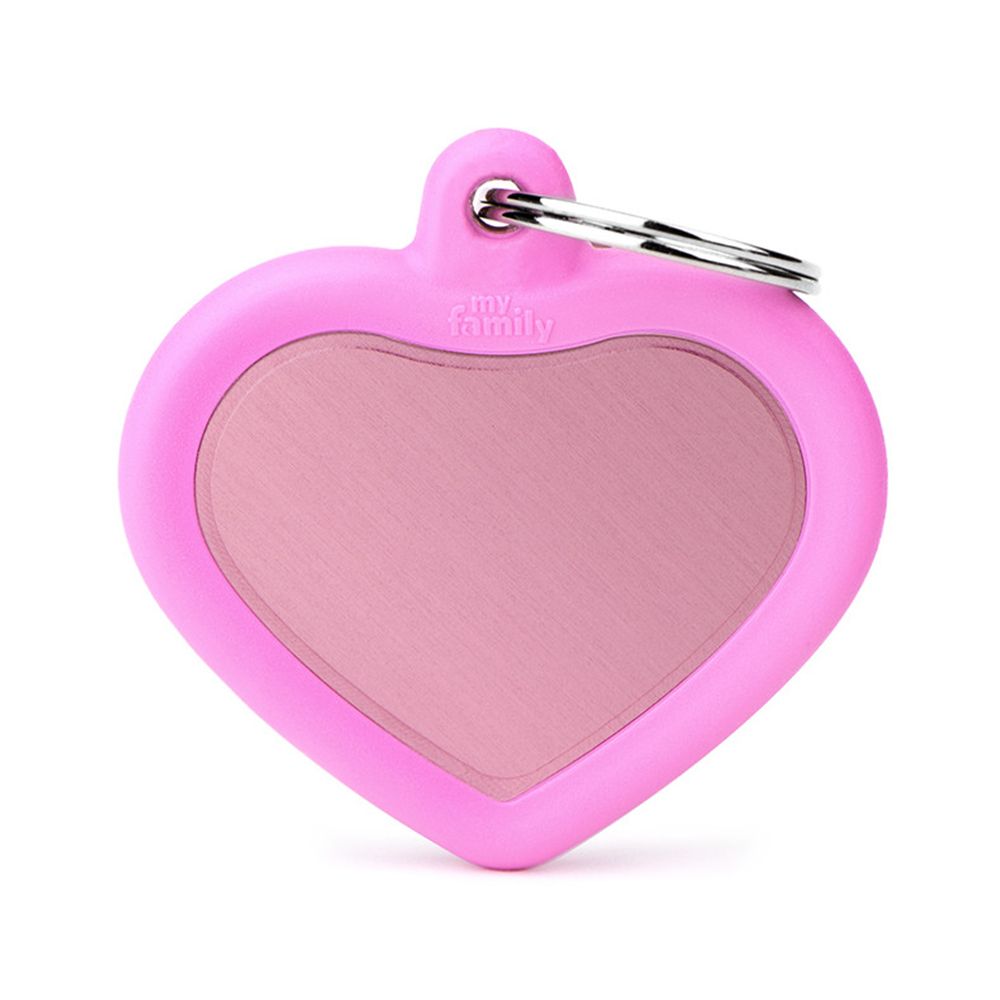 Myfamily Aluminium Pink Heart With Pink Rubber Pet ID Tag