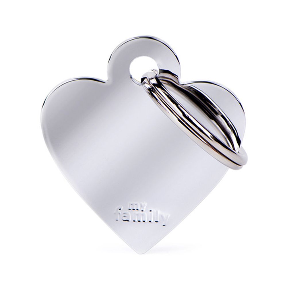 MyFamily Basic Collection Small Heart in Chrome Plated Brass Pet ID Tag