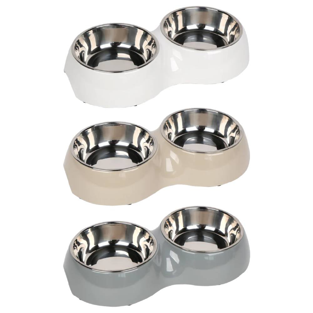 Pawsitiv Classic Dinner Set — Double Stainless Steel Bowls with Anti-Slip Mat for Dogs & Cats, Medium
