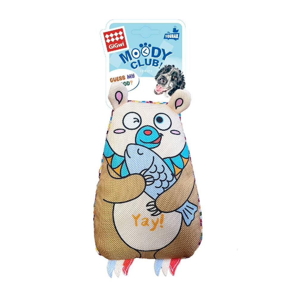 GiGwi Moody Club Bear Large – Dual-Sided Squeaky Plush Dog Toy with Crinkle