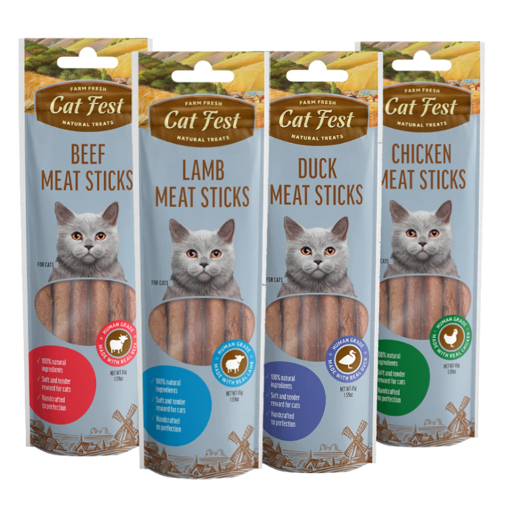 Cat Fest Meat Sticks for Cats 45g – Real Meat, Tender & Juicy Treats | 4 Flavours
