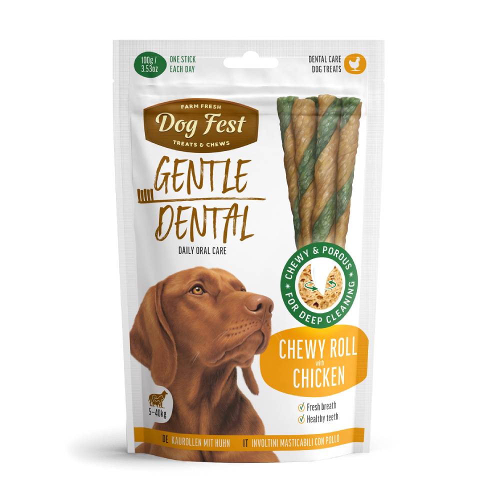 Dog Fest - Dental Treats For Adult Dogs - Chewy Roll, Chicken 100g