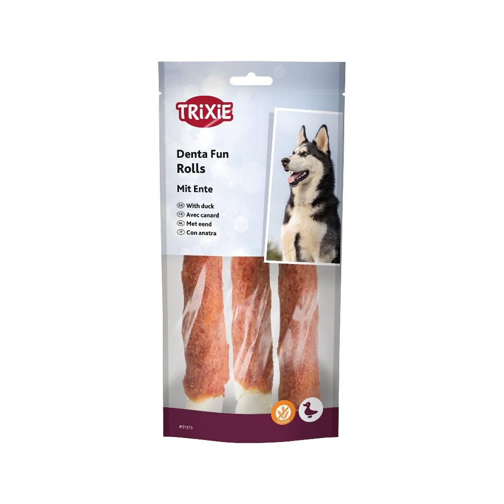Trixie Denta Fun Duck Chewing Rolls – Rawhide Dental Dog Treat | 3 Pcs, 250g