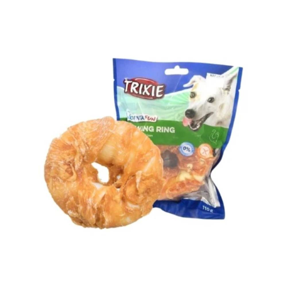 Trixie Denta Fun Chicken Rings – Gluten-Free Rawhide Dental Dog Chews | 110g