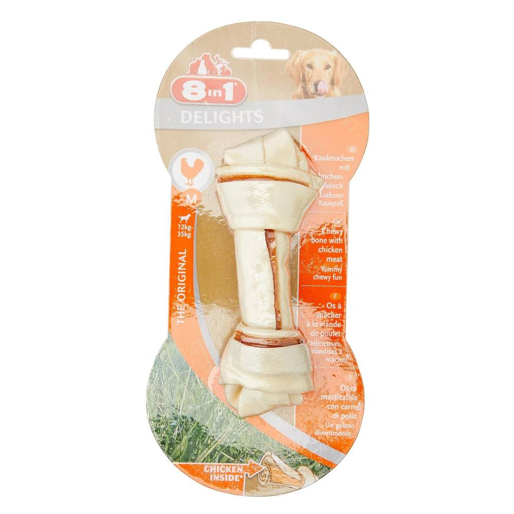 8in1 Delights Chicken Rawhide Bones for Dogs – Medium Chew Treat (65g)