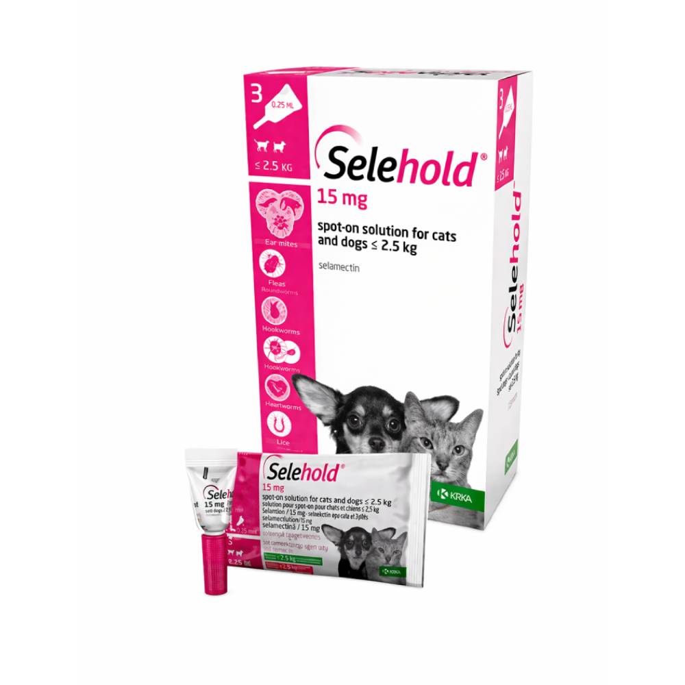 Selehold Selamectin Spot-On for Cats & Dogs up to 2.5 kg – 15 mg | Flea, Worm & Heartworm Protection