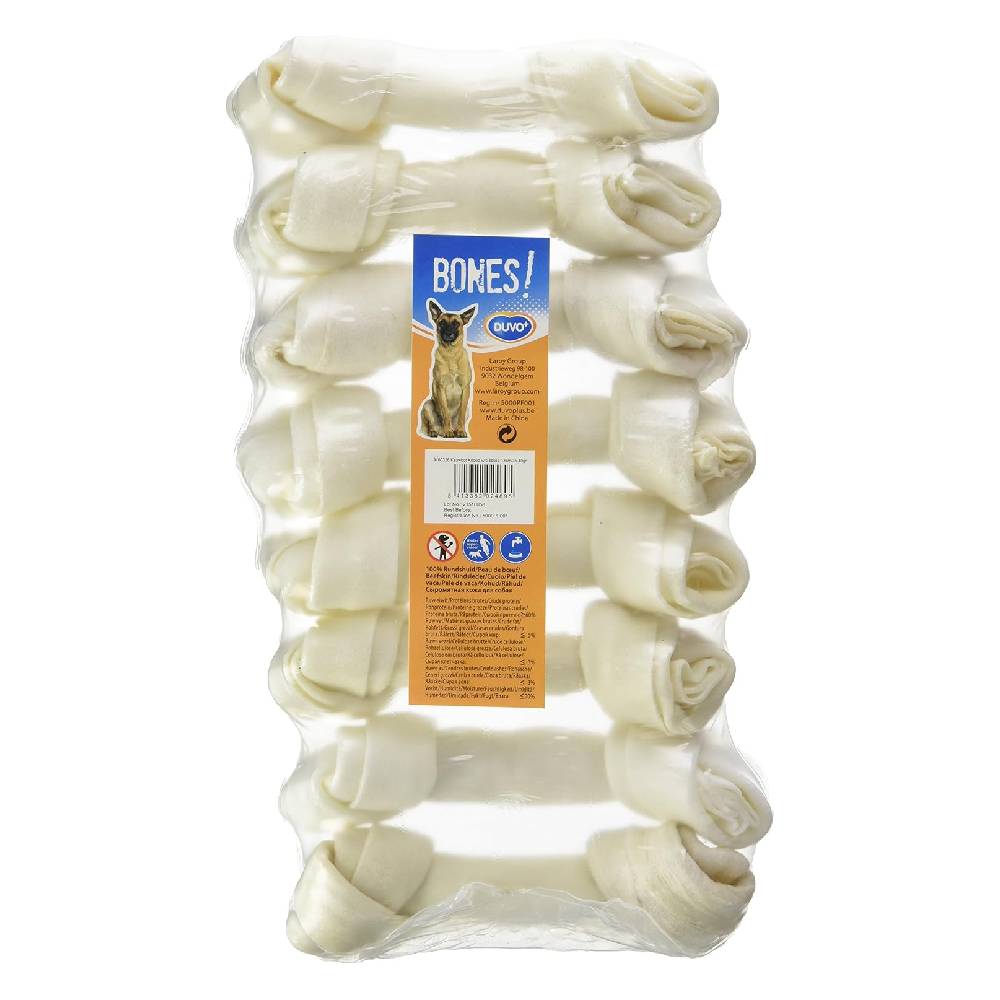 Duvo+ Knotted Rawhide Bones for Dogs – White, 13cm, Pack of 8
