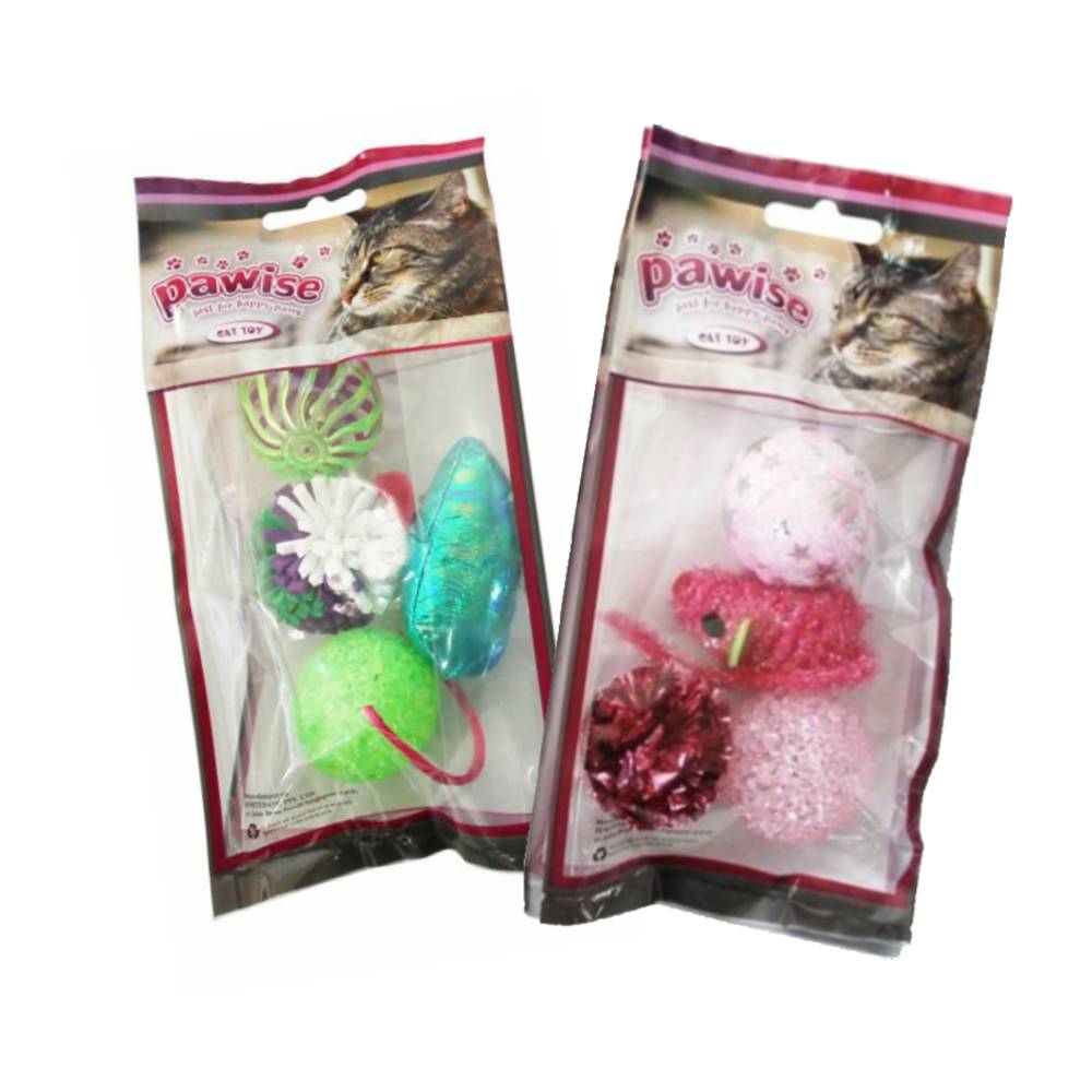 Pawise Glitter Ball Cat Toys - Interactive 4-Piece Set for Active Play