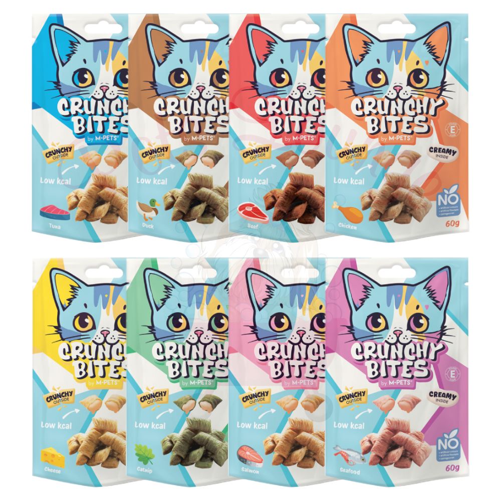 M-PETS Crunchy Bites Cat Treats | Dental & Training Snack | 8 Flavours | 60g