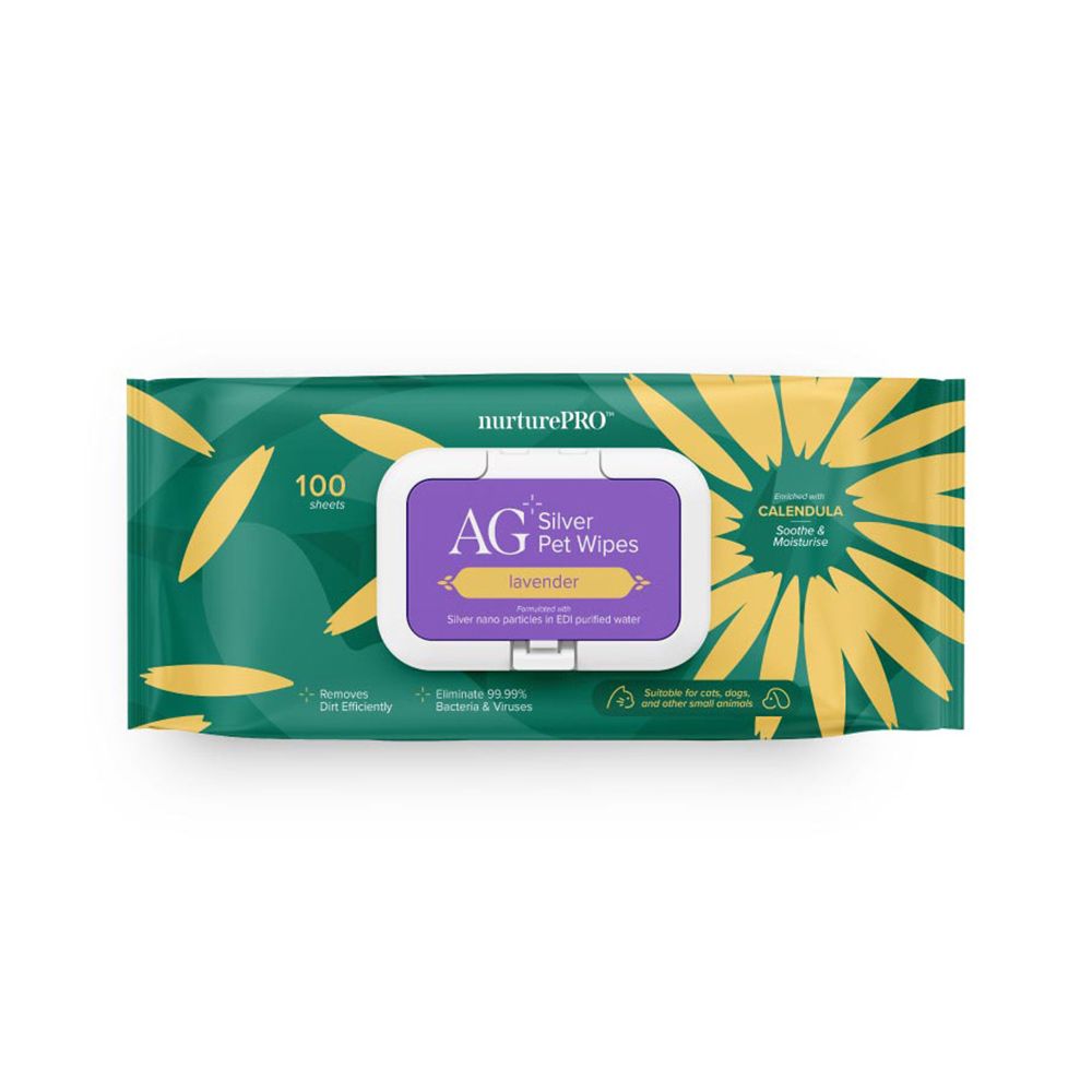 NurturePro AG+ Silver Lavender Pet Wet Wipes - 100 Sheets