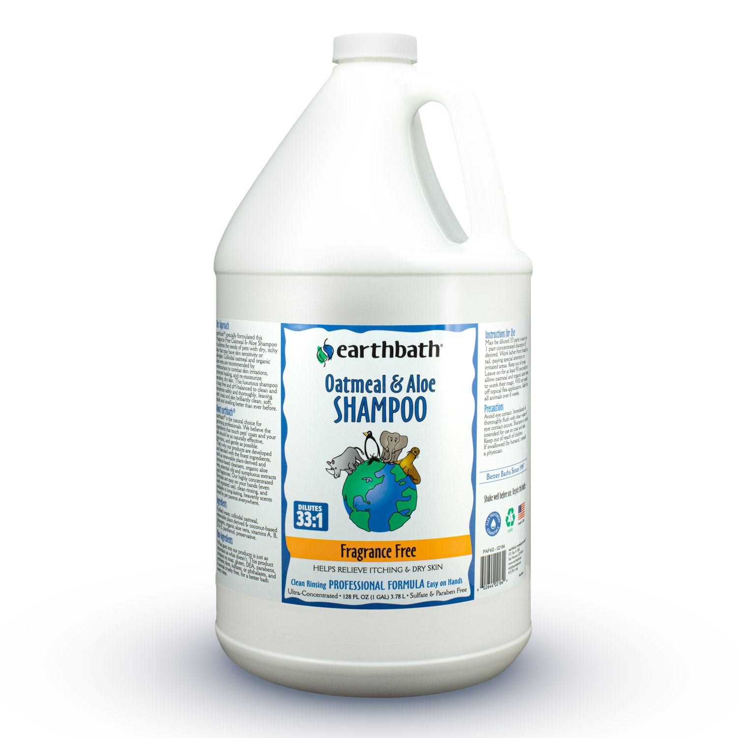 earthbath® Oatmeal & Aloe Shampoo - Fragrance Free, Made in USA, 128 oz (1 Gallon )