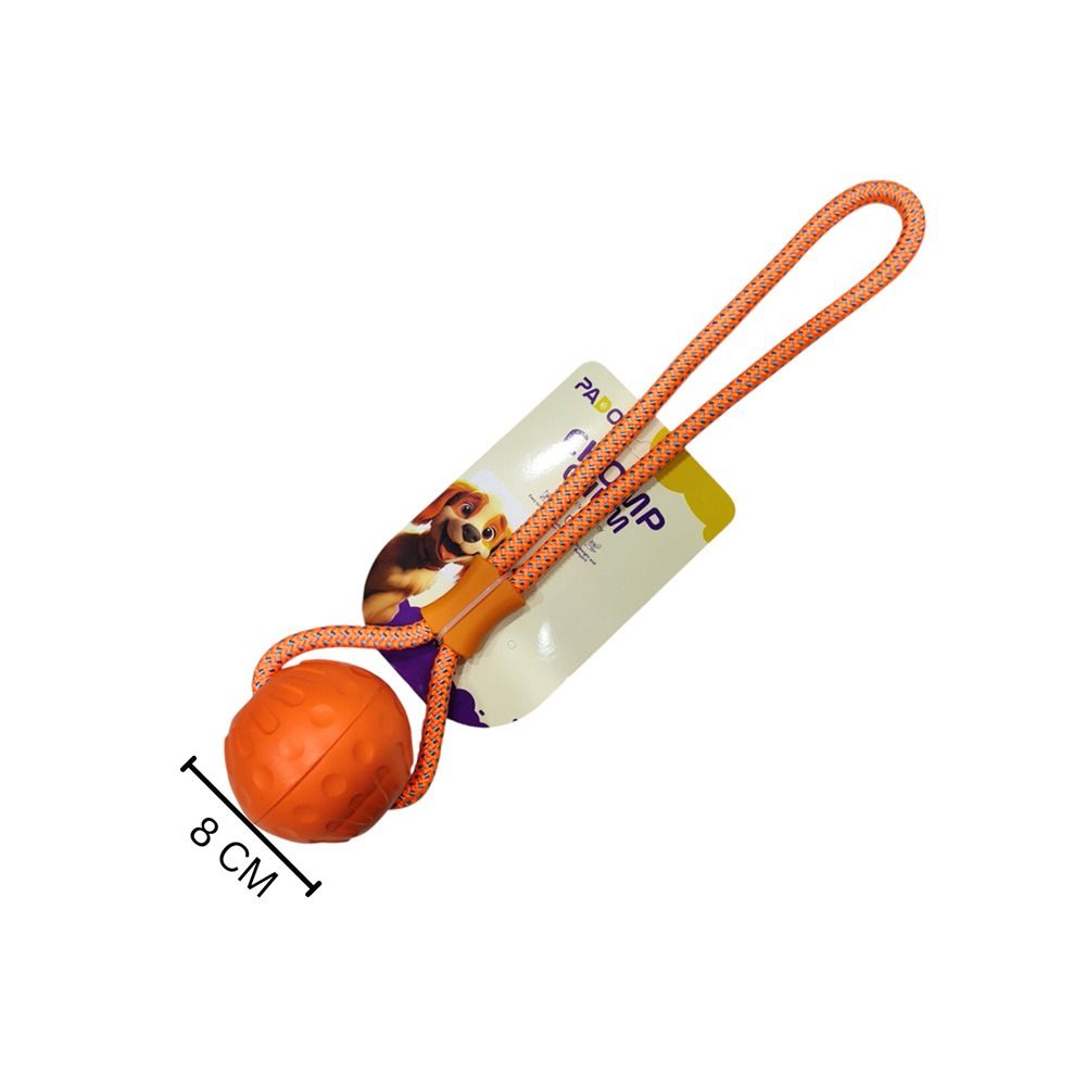 Pado Chomp Chum Ball with Rope Dog Toy - Orange - 8 cm