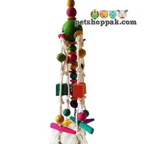 Parrot Toy Wooden Ball Rope Hanging