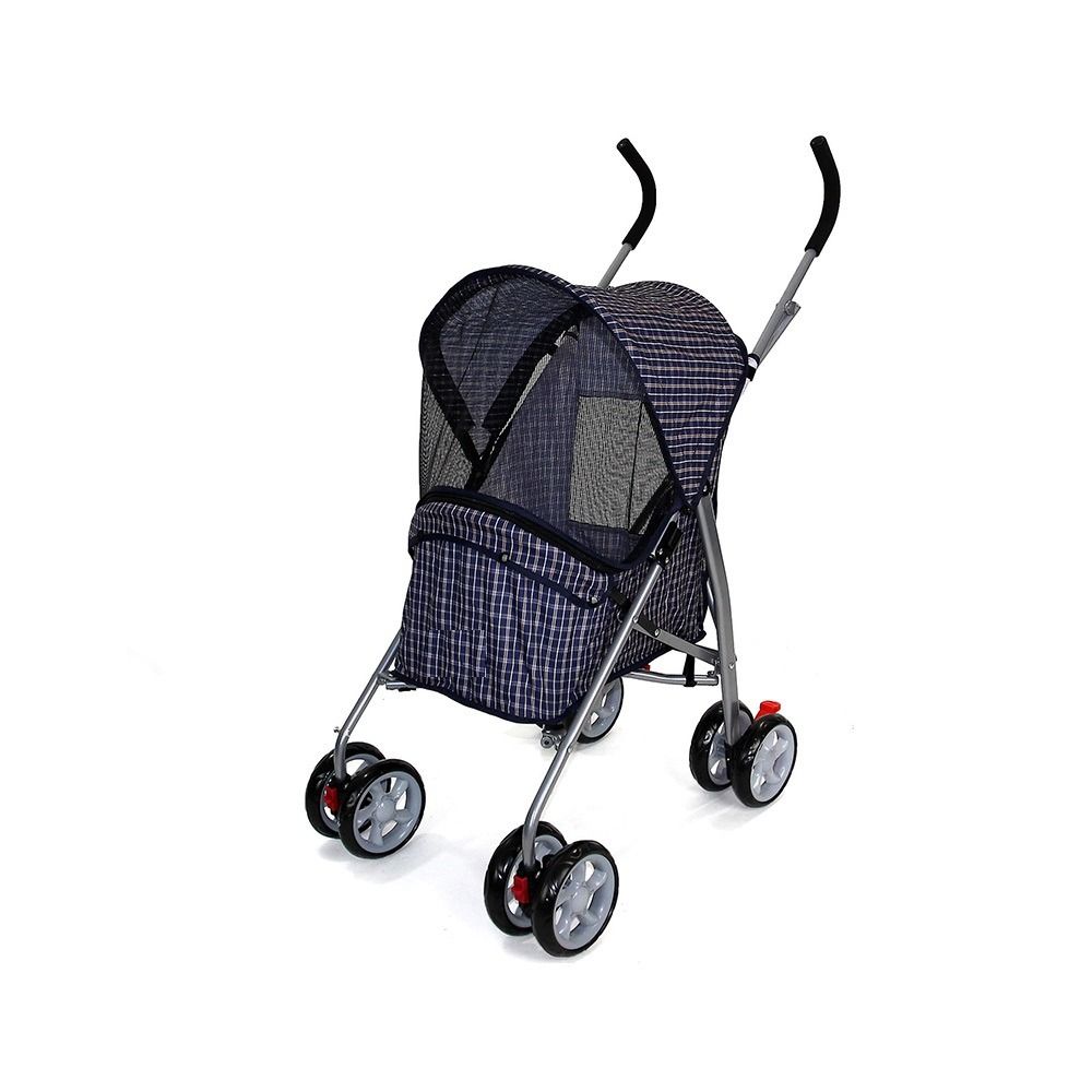 Pawise Pet Stroller with Swivel Wheels - Blue Tartan - ‎47L x 76W x 100H cm