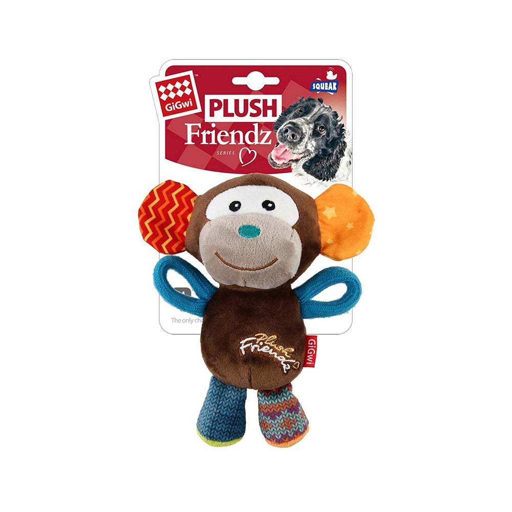 GiGwi Plush Friendz Squeaker Dog Toy Monkey