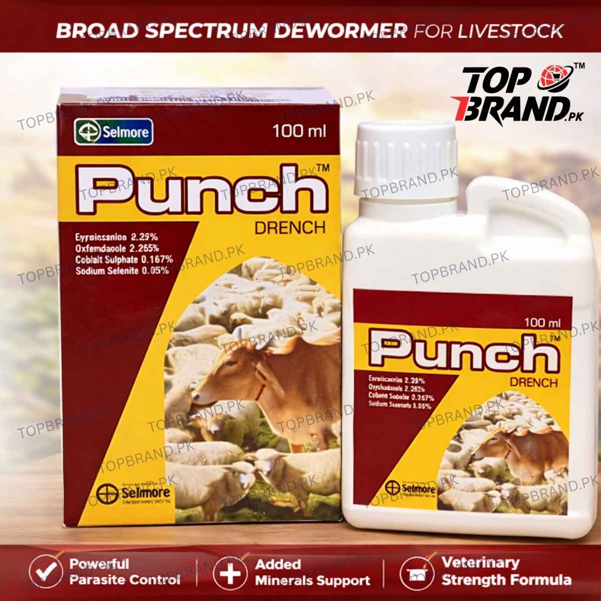 Punch Deworming Drench 100ml – Oxfenbendazole – Oxyclozanide – Cobalt Sulphate – Sodium Selenite