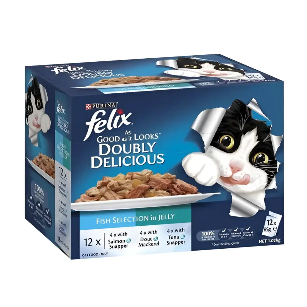 PURINA Felix Doubly Delicious Fish Selection in Jelly Pouch Wet Cat Food Pack 12X85G