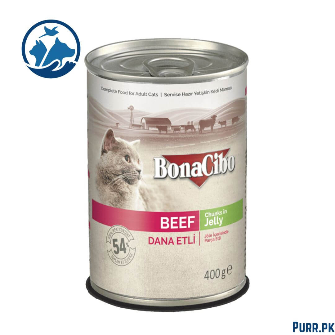 Bonacibo Adult Cat Beef – Chunks in Jelly 400 g Canned