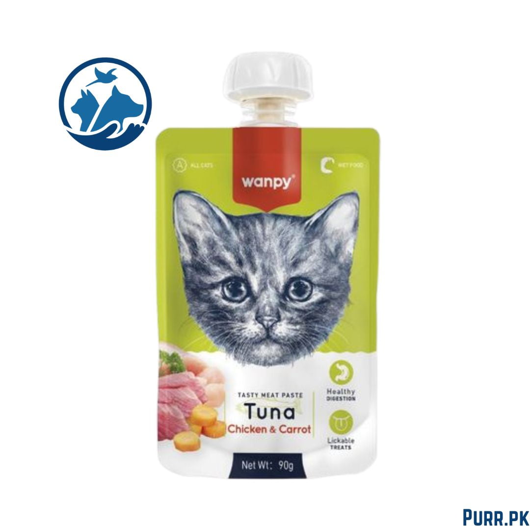 Wanpy Adult Cat Tasty Meat Paste Tuna Chicken &amp; Carrot 90 g Pouch
