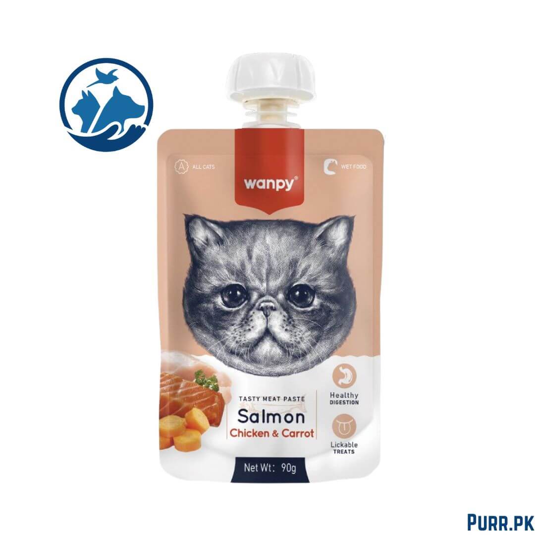 Wanpy Adult Cat Tasty Meat Paste Salmon Chicken &amp; Carrot 90 g Pouch
