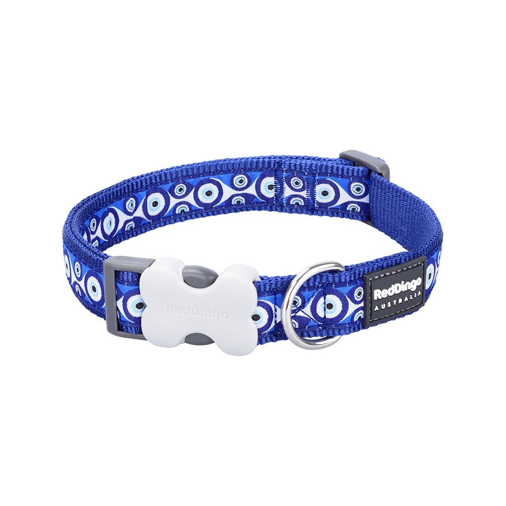 Red Dingo Evil Eye Design Dog Collar - Navy - 15mm