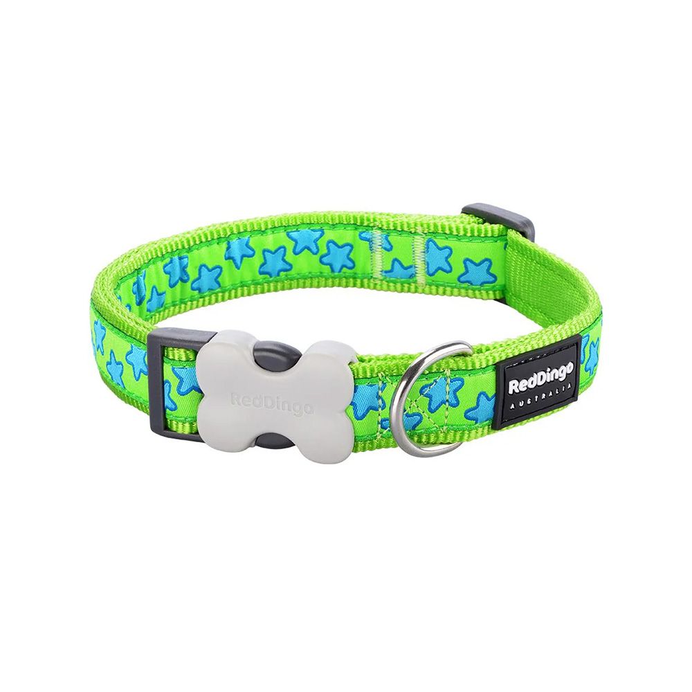 Red Dingo Turquoise Stars Dog Collar - Lime Green