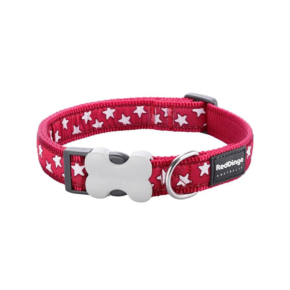 Red Dingo White Stars Design Dog Collar - Red