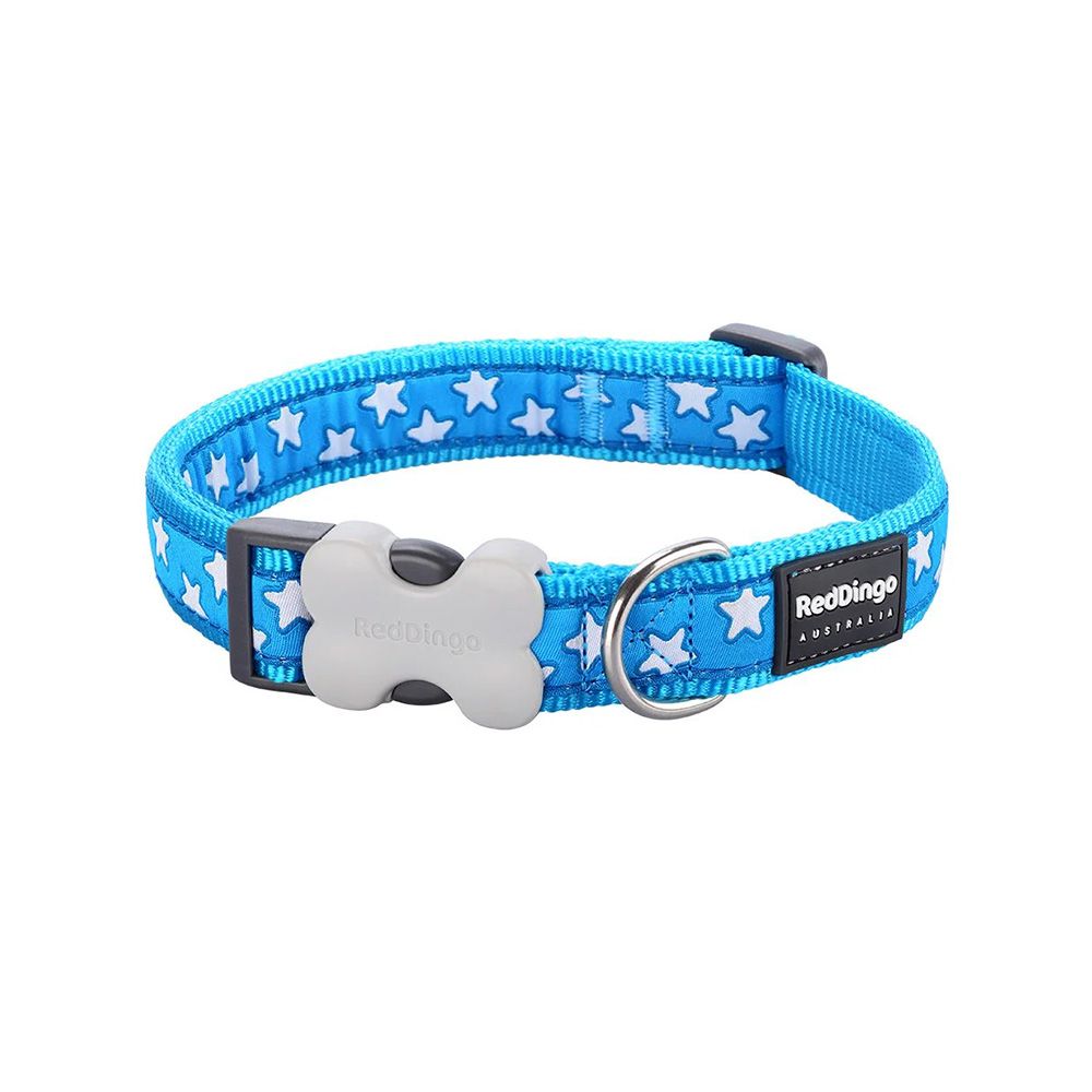 Red Dingo White Stars Dog Collar - Turquoise - Medium