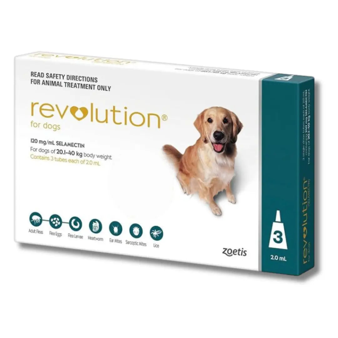 REVOLUTION THE COMPLETE FLEA, TICK, AND HEARTWORM PREVENTION FOR DOGS 20.1-40 KG - TEAL 3 DOSES