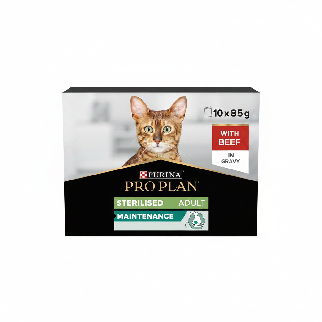 Purina Pro Plan Sterilised Wet Cat Food, Beef in Gravy, Multipack, 10 x 85g